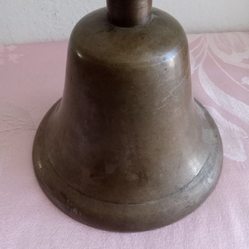 Vintage Wood and Brass School House Bell Large Farmhouse Desk 10 1/4" - Picture 4 of 8
